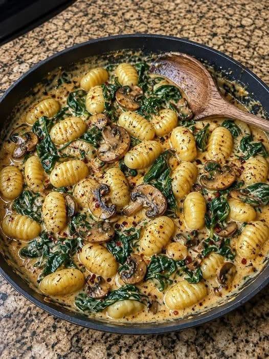 Creamy Vegan Mushroom Spinach Gnocchi