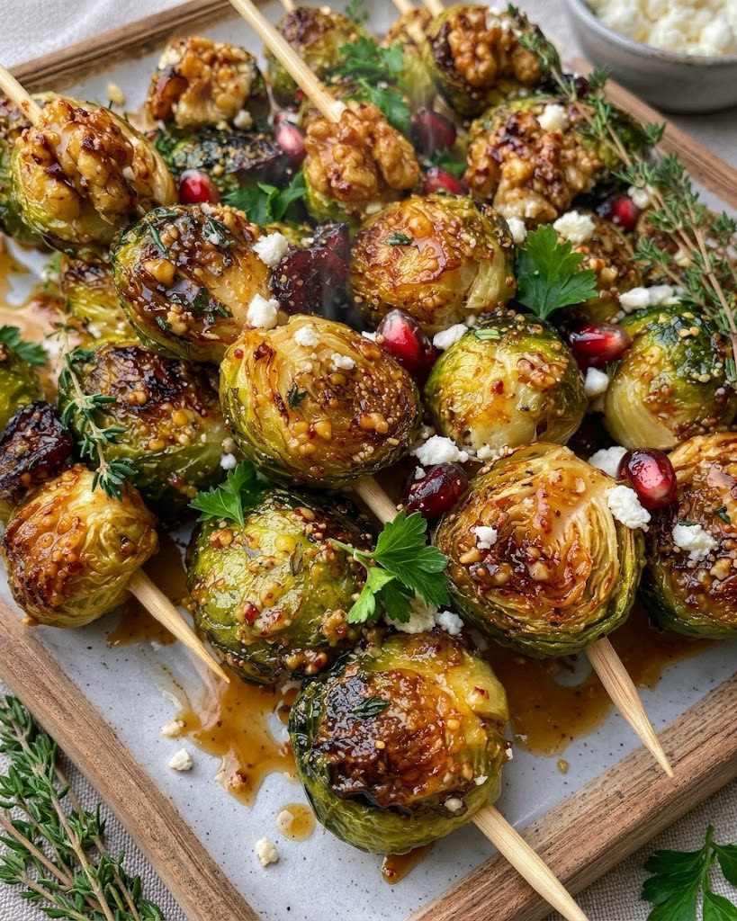 Maple Dijon Brussels Sprout Skewers