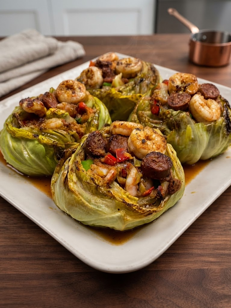 Keto Cajun Shrimp & Sausage Stuffed Cabbage
