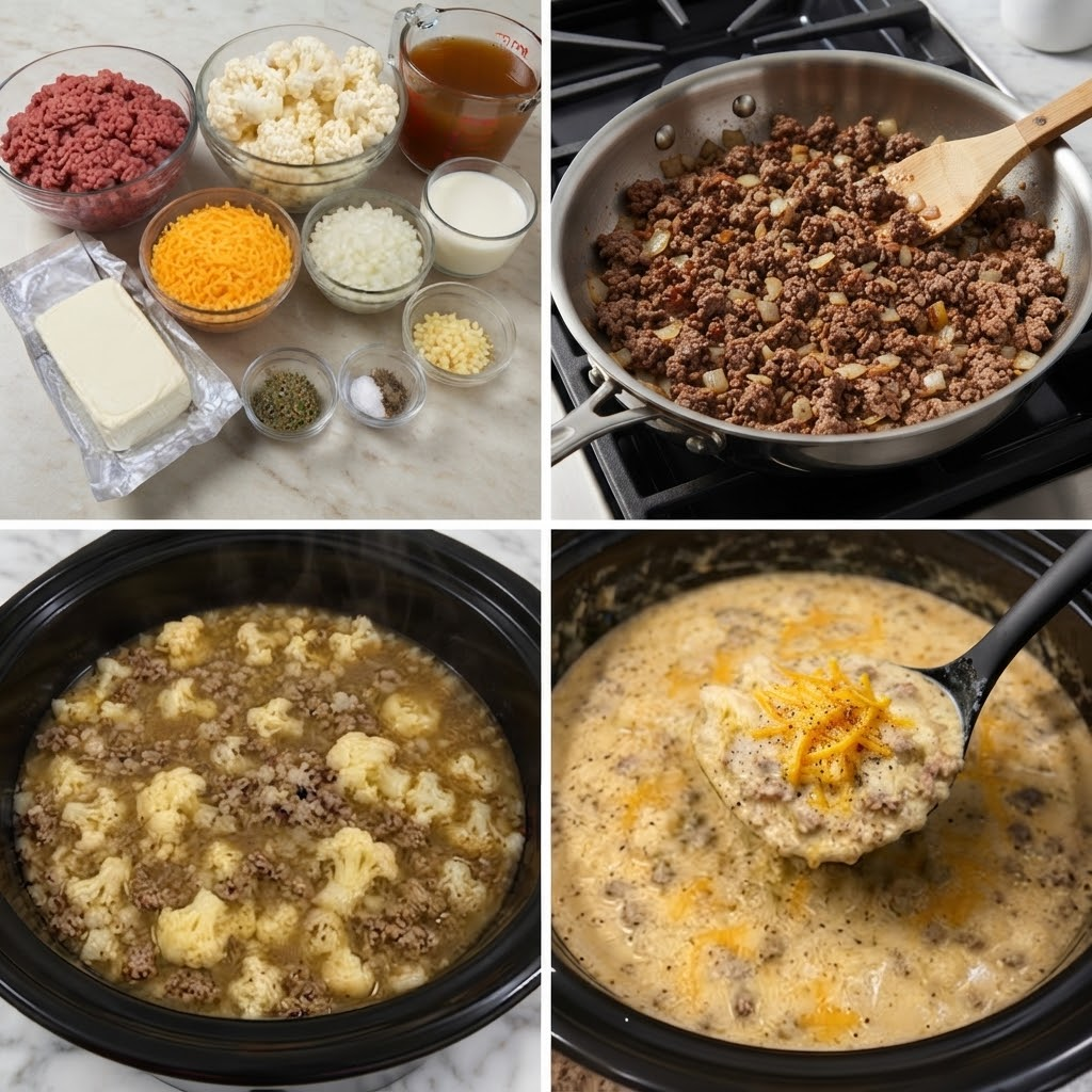 Cauliflower & Hamburger Soup