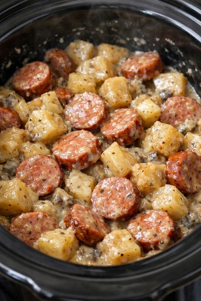 Slow Cooker Creamy Sausage and Potatoes