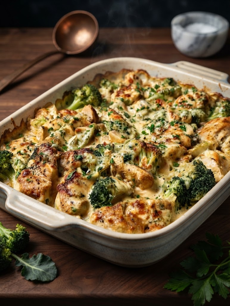 Keto Broccoli and Chicken in a Creamy Sauce Casserole
