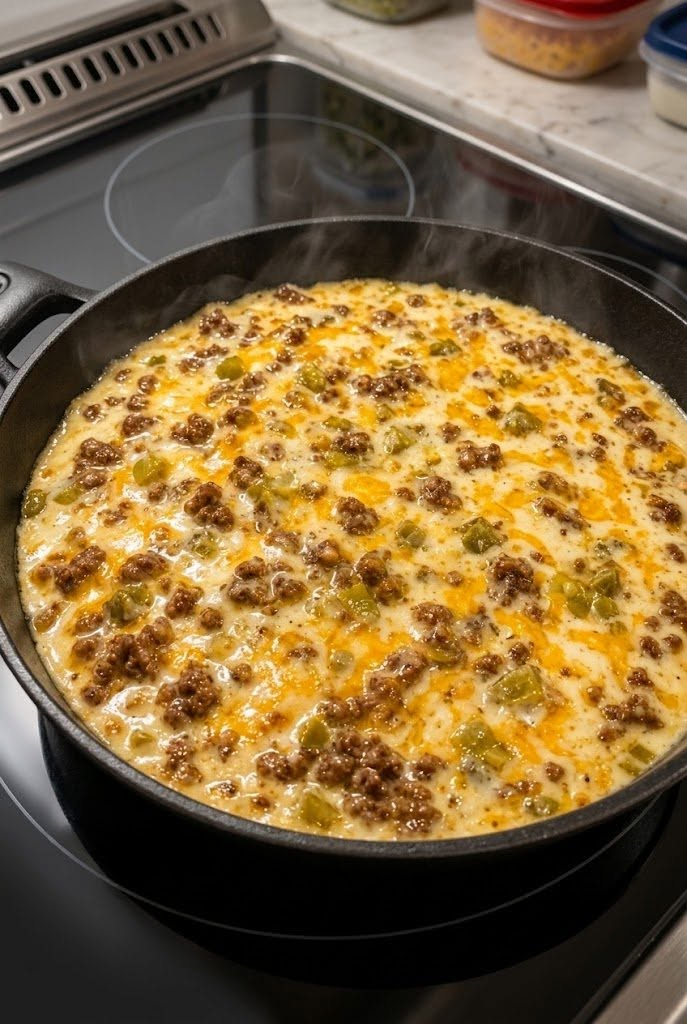 Cheesy Ground Beef Queso Skillet Dip