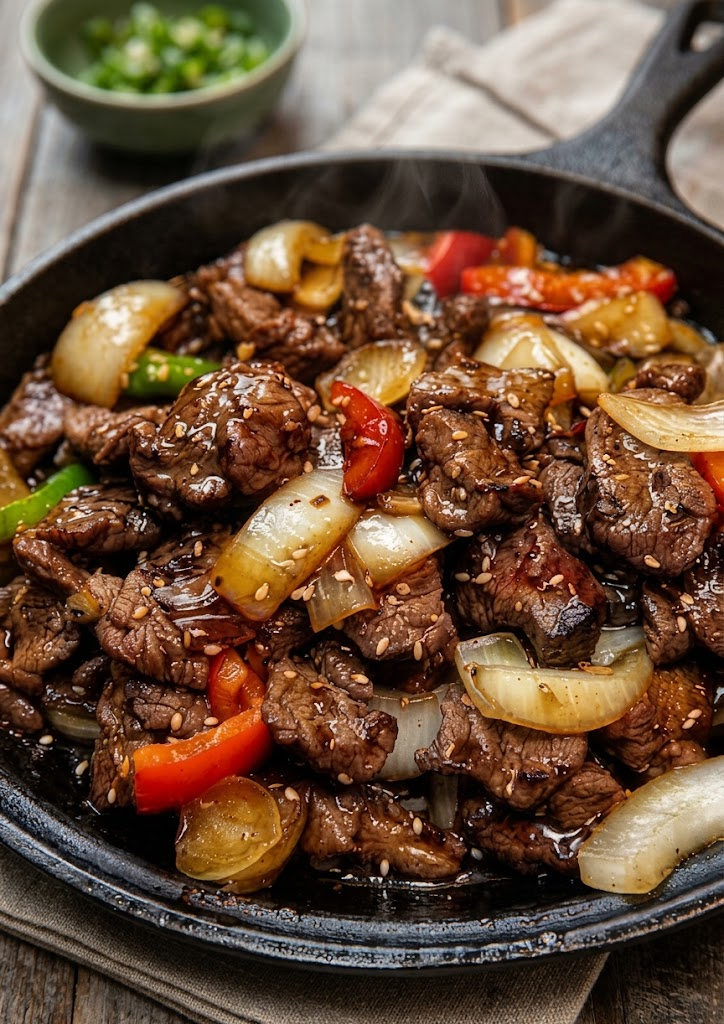 Sizzling Chinese Pepper Steak with Onions