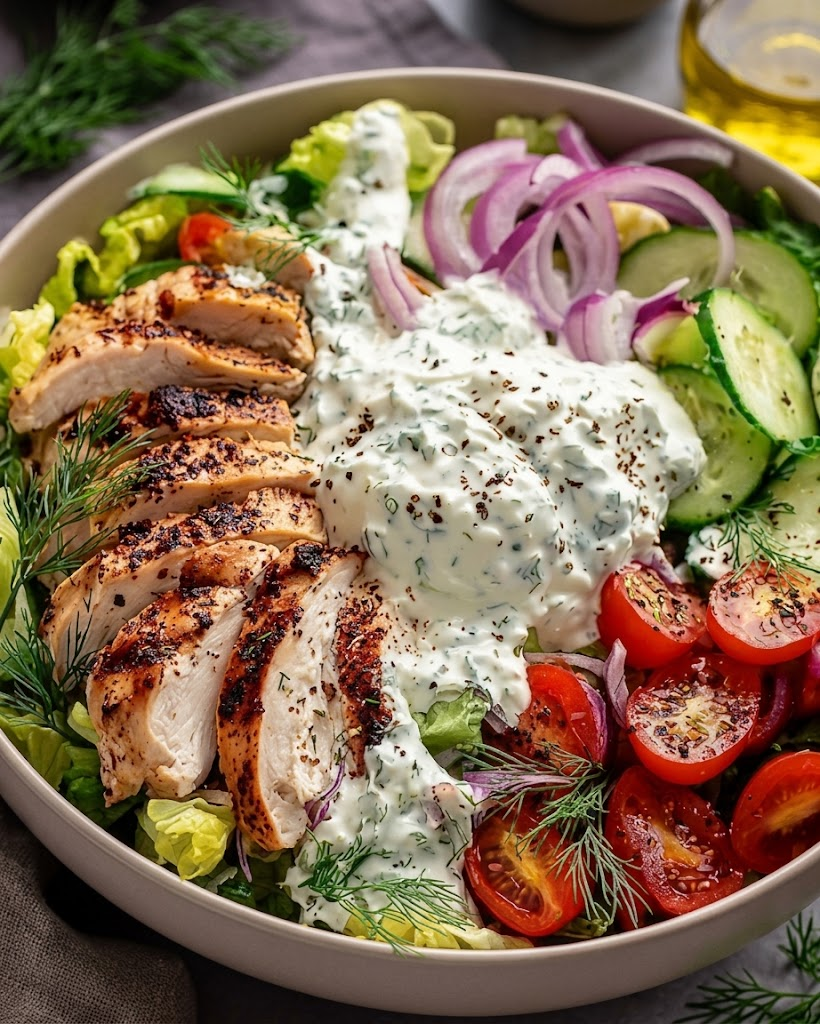 Grilled Chicken Salad with Tzatziki Sauce